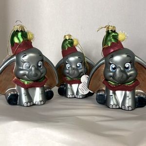 Disney Christmas Ornaments - 3 Blown Glass Dumbos